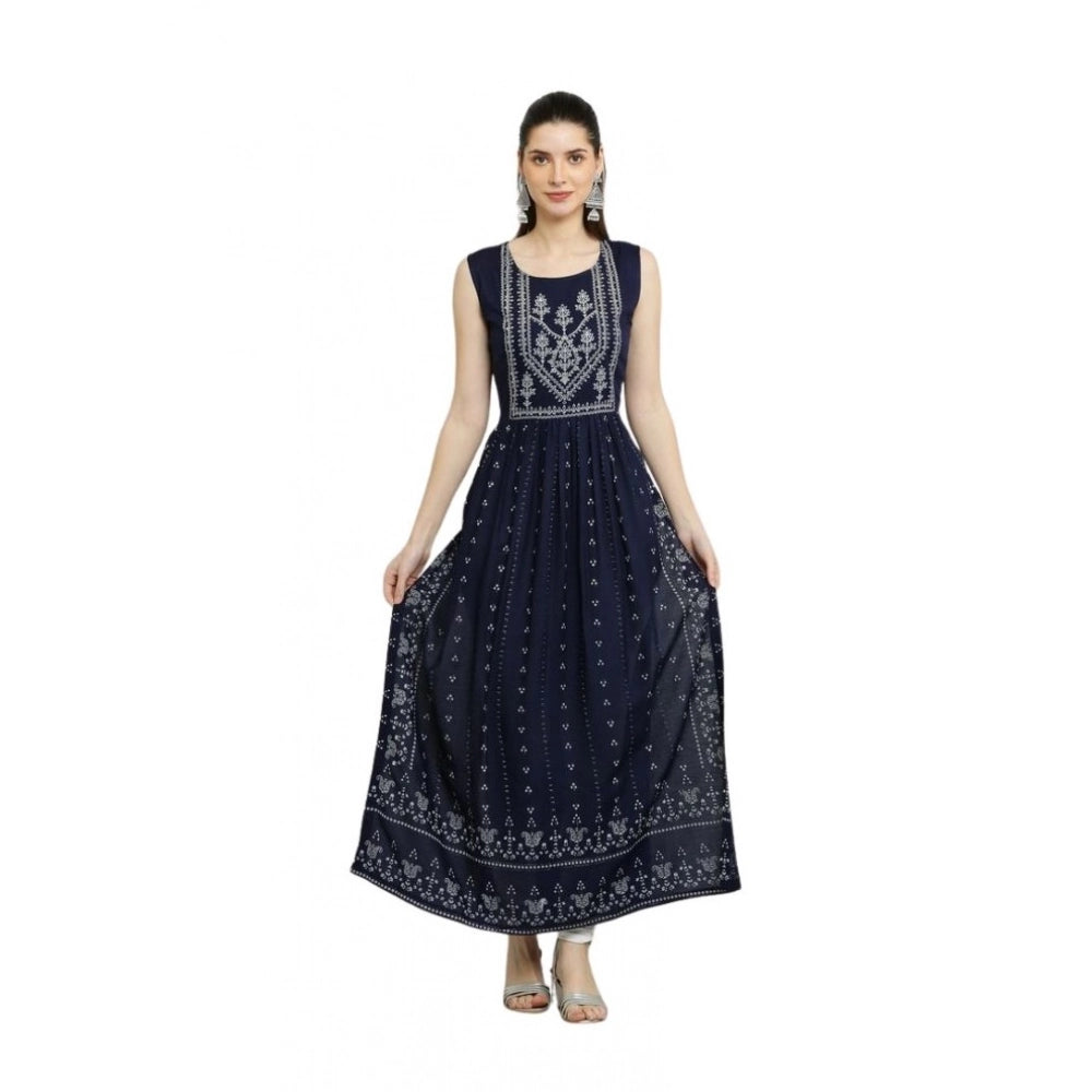 Generic Women's Casual Rayon 3-4th Sleeves Kurti (Blue)