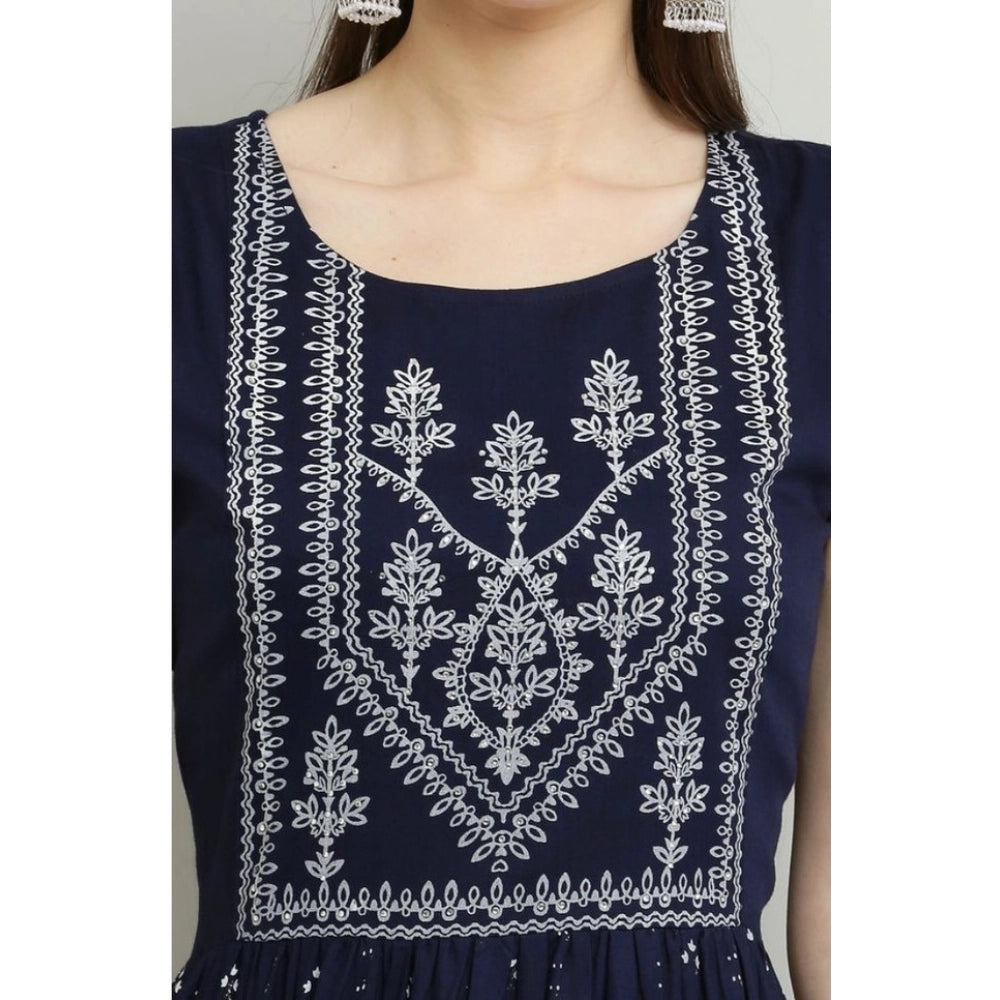 Generic Women's Casual Rayon 3-4th Sleeves Kurti (Blue)
