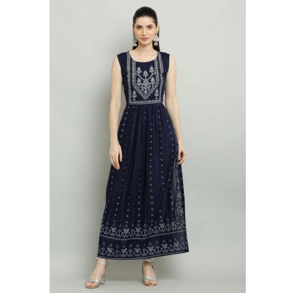 Generic Women's Casual Rayon 3-4th Sleeves Kurti (Blue)
