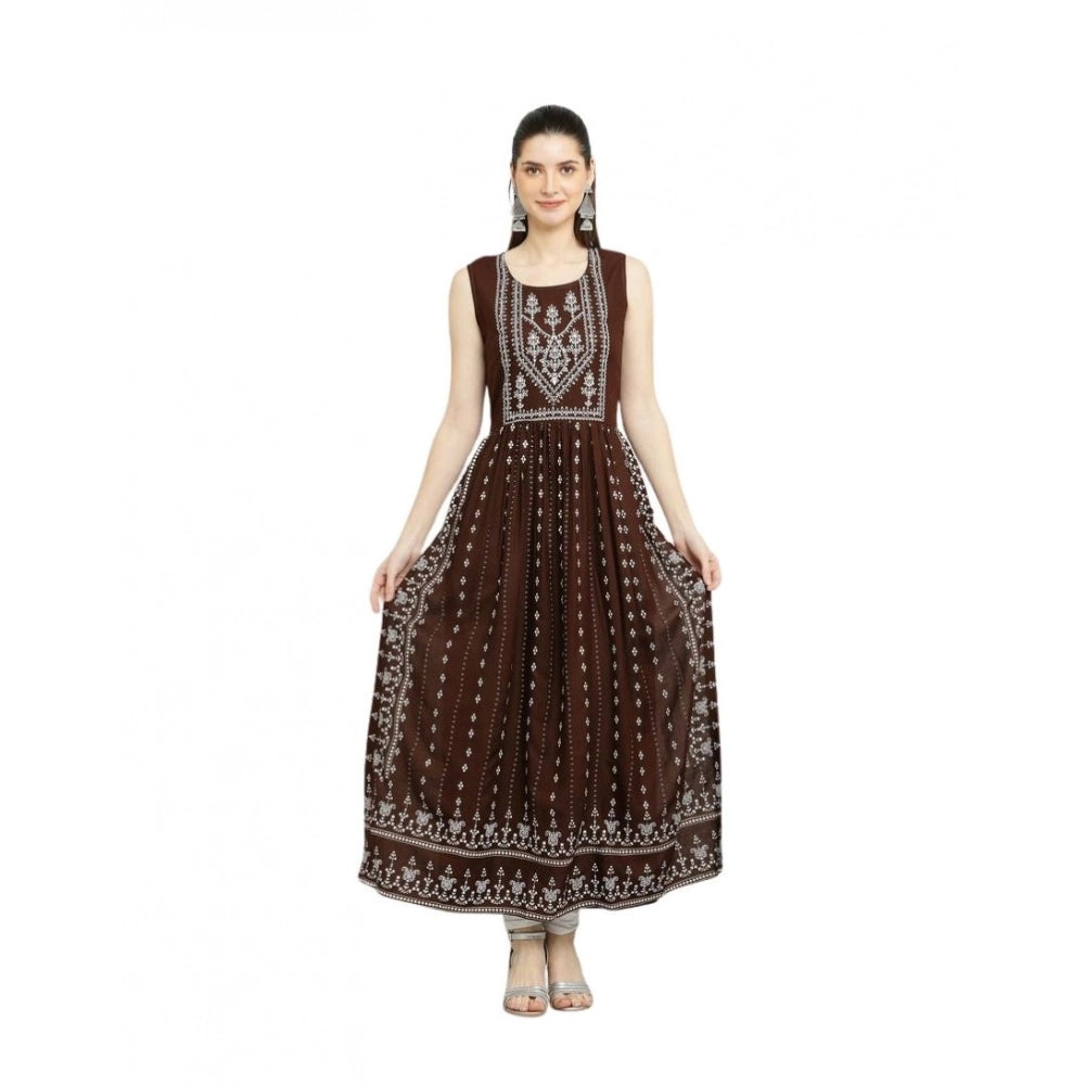 Generic Women's Casual Rayon 3-4th Sleeves Kurti (Brown)