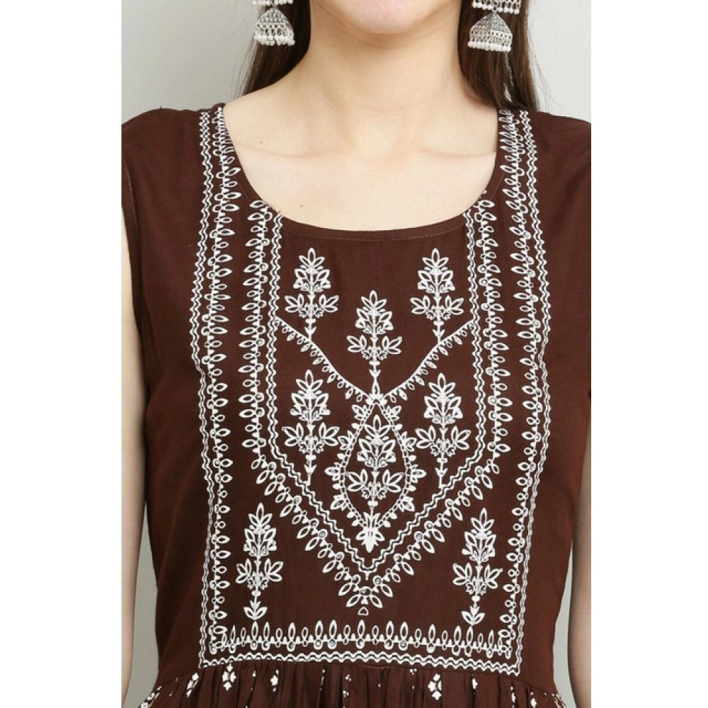 Generic Women's Casual Rayon 3-4th Sleeves Kurti (Brown)