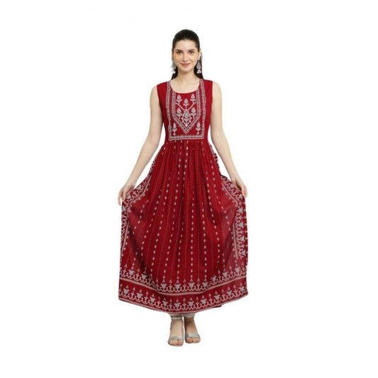 Generic Women's Casual Rayon 3-4th Sleeves Kurti (Maroon)